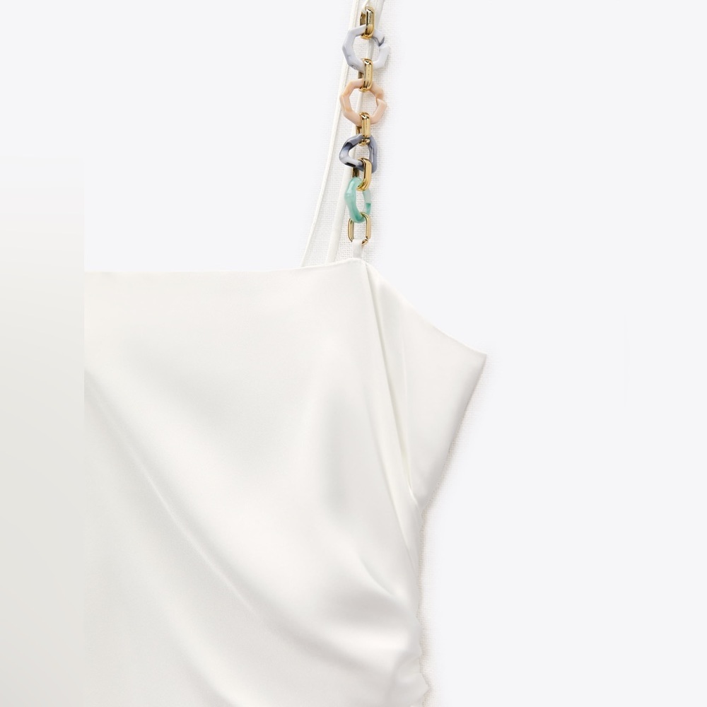 NWT. Zara Chain Strap Satin Effect Midi Dress. Size XL. - Picture 7 of 10